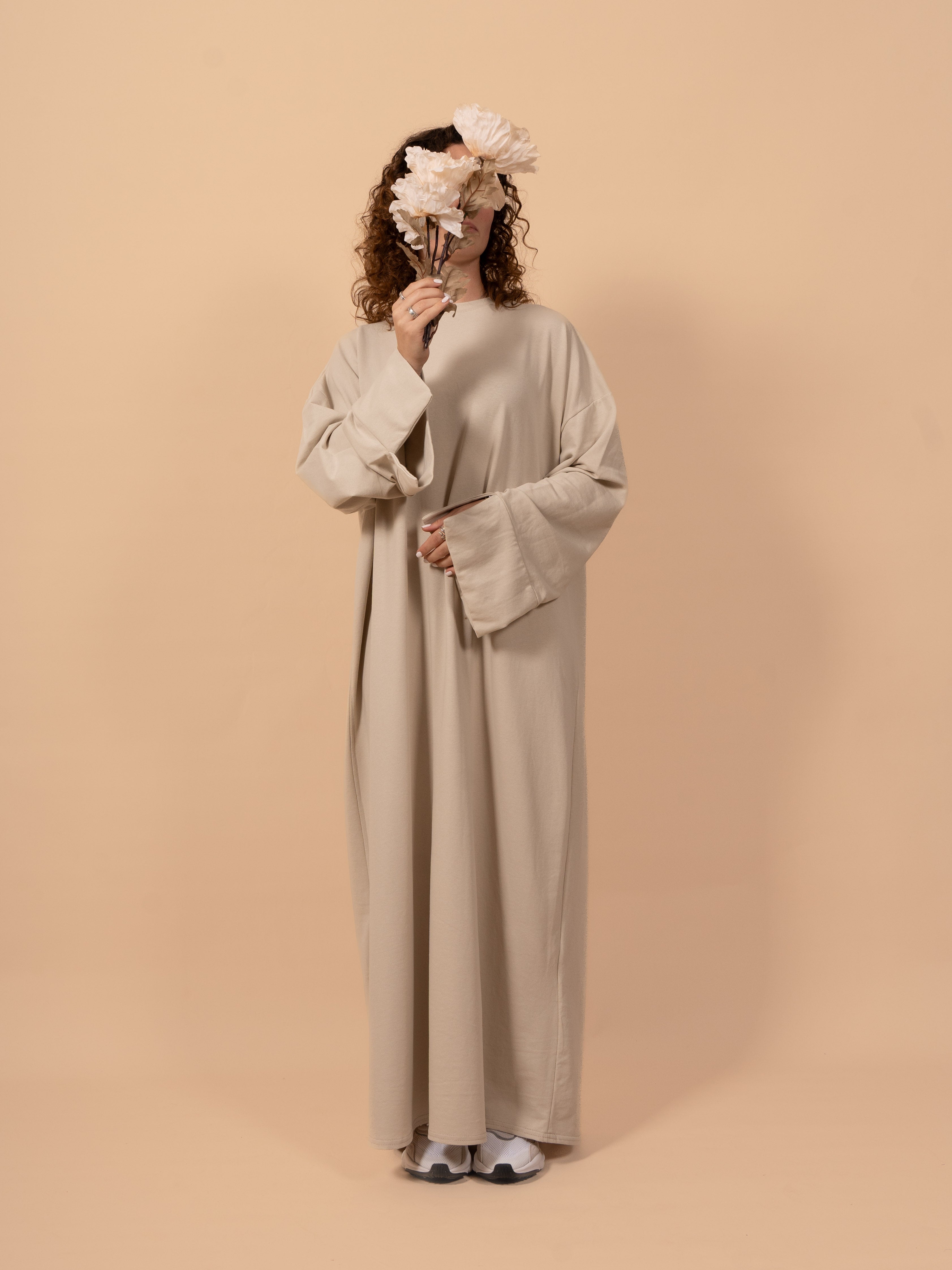 Cut sleeve dress - Beige