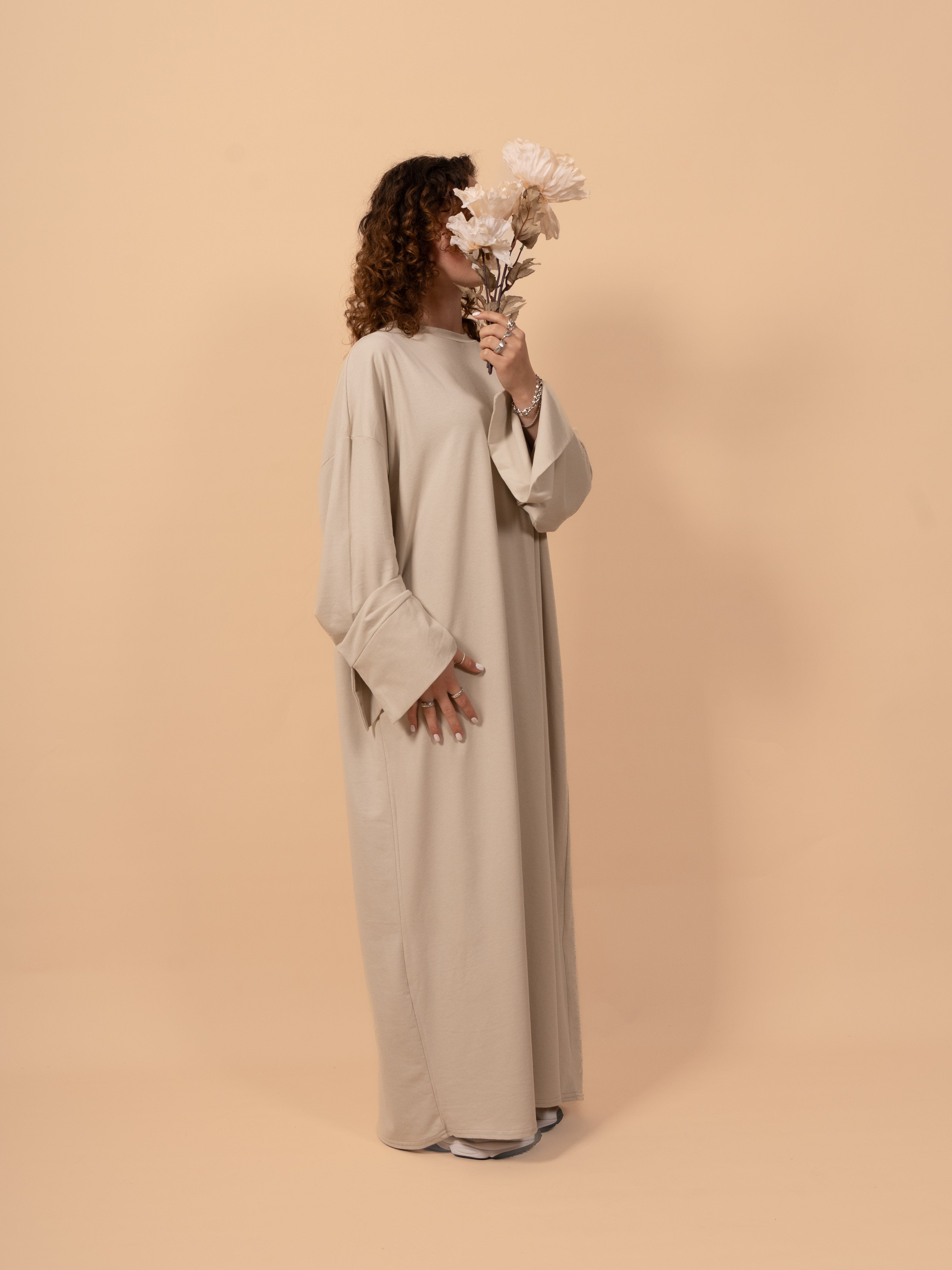 Cut sleeve dress - Beige