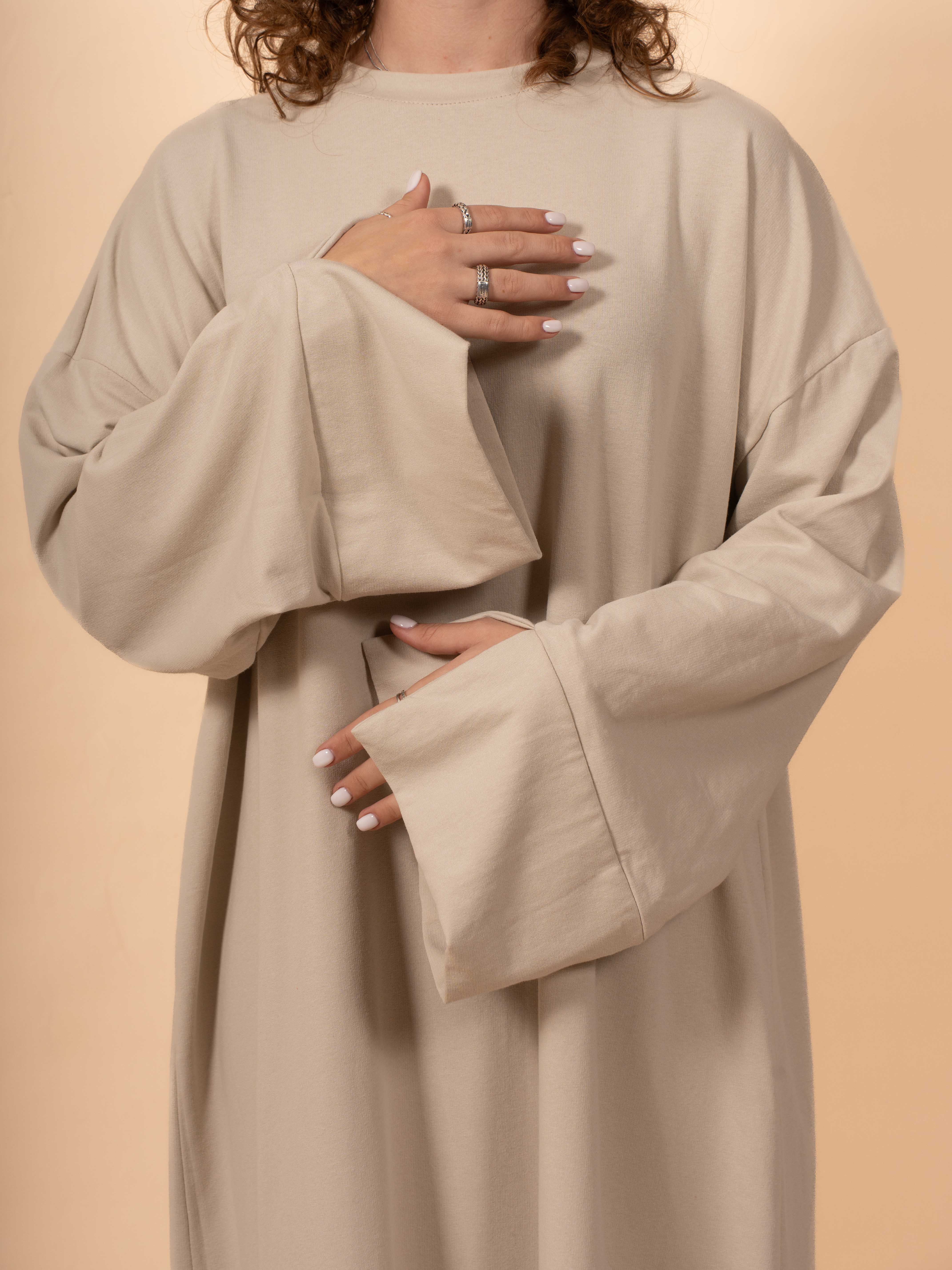 Cut sleeve dress - Beige